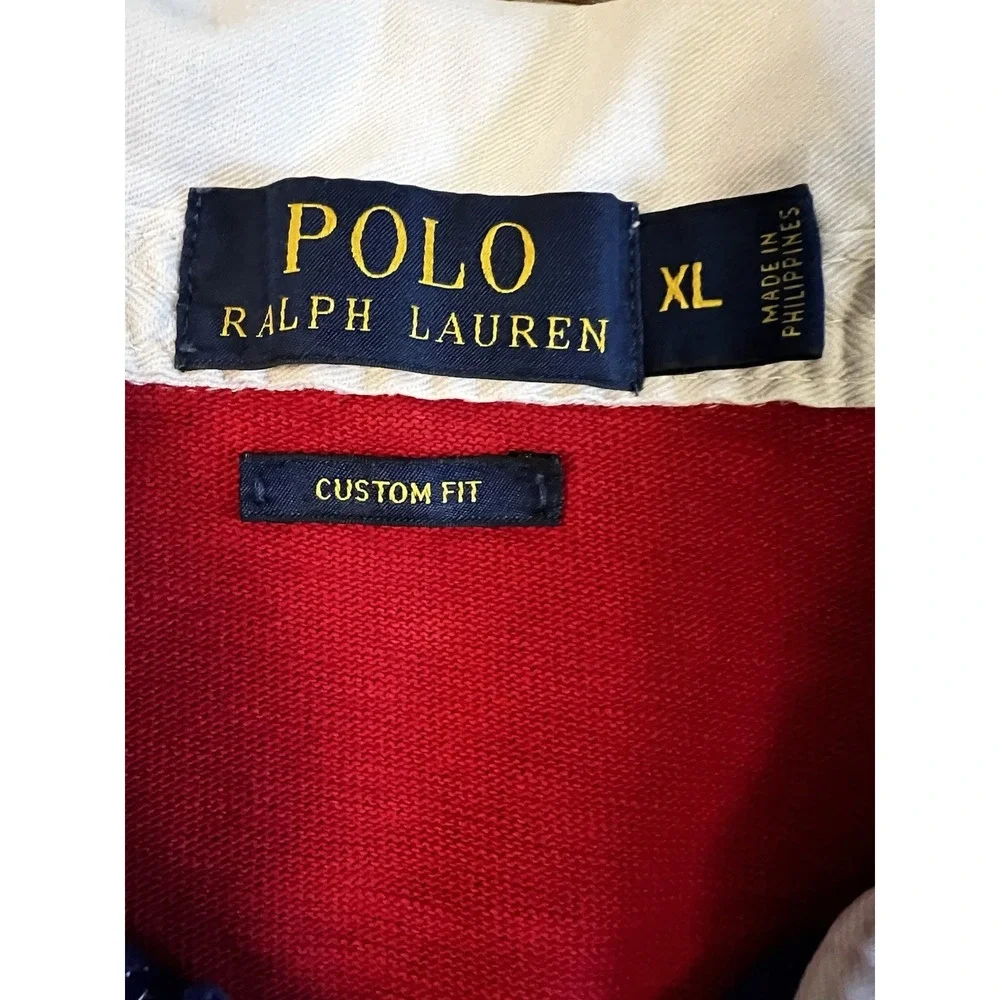 Vtg 90's Polo Ralph Lauren Multi Color Cotton Men's Rugby XL Color Block F36
